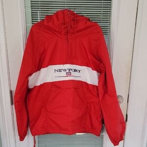 Bailey T's Red Newport Windbreaker Bungee Waist Side Zip Kangroo Pocket